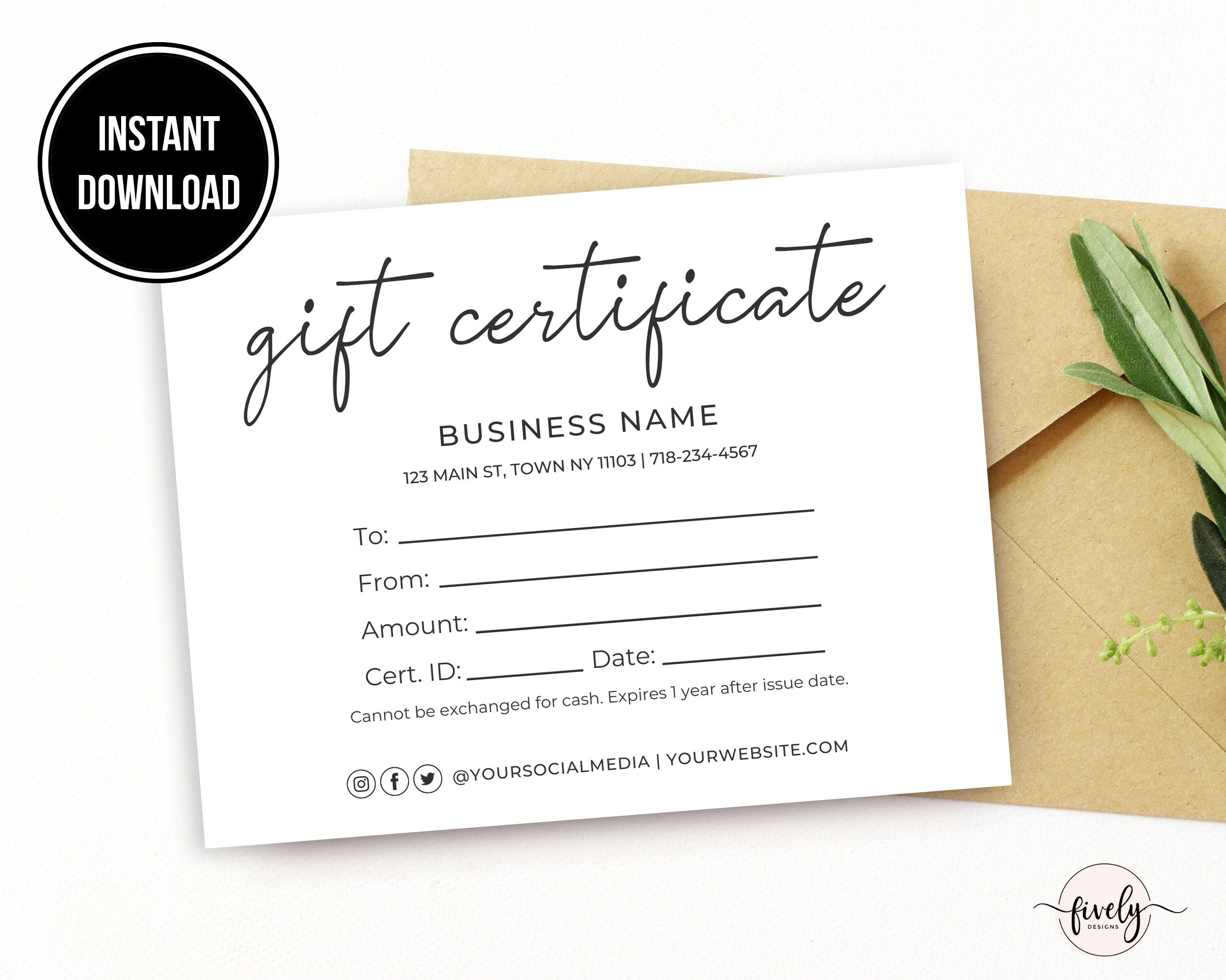 Customizable Business Gift Certificate Template Printable – Etsy