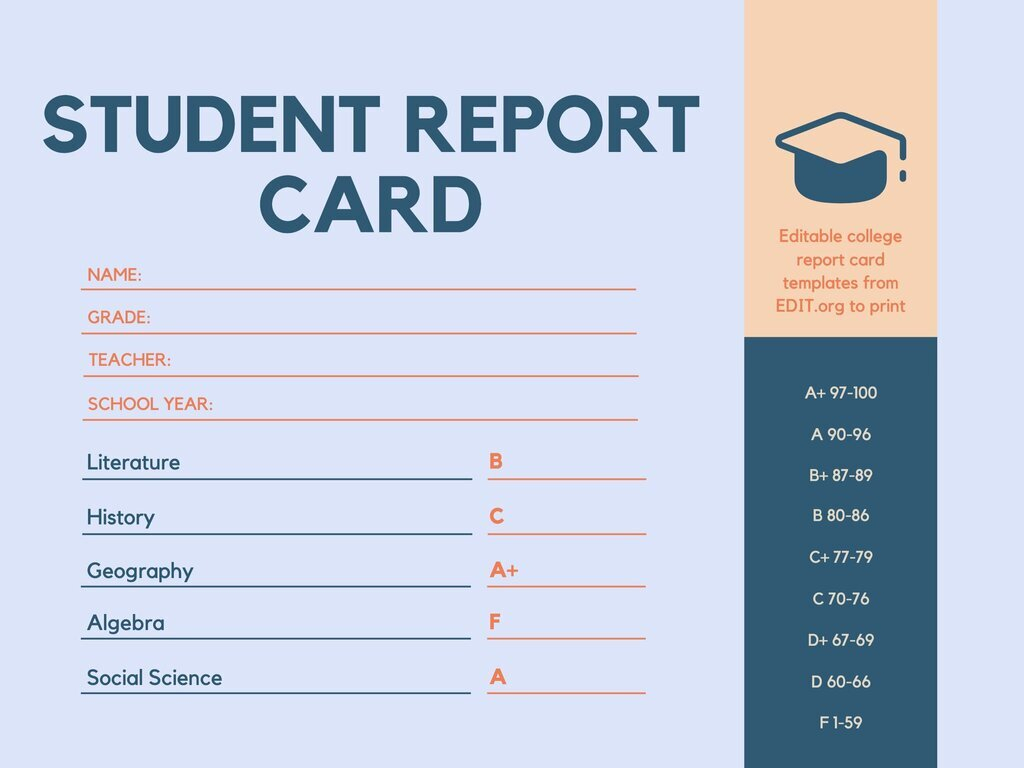Customizable Student Report Card Templates Intended For College Report Card Template