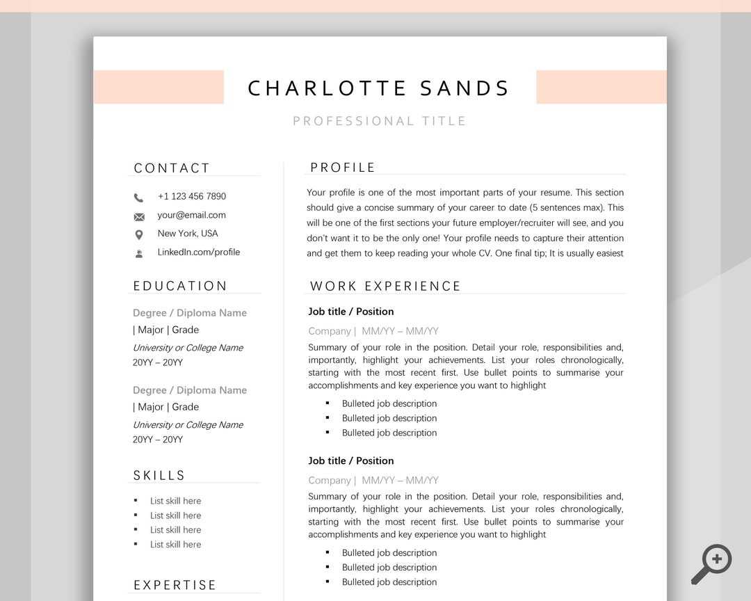 CV TEMPLATE Resume Word. Professional Resume Template. – Etsy