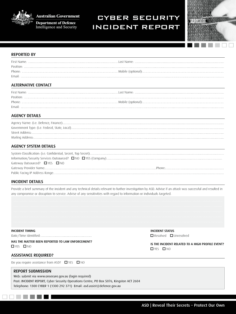 Cyber security incident report form (PDF) - DSD: Fill out & sign  Pertaining To Computer Incident Report Template