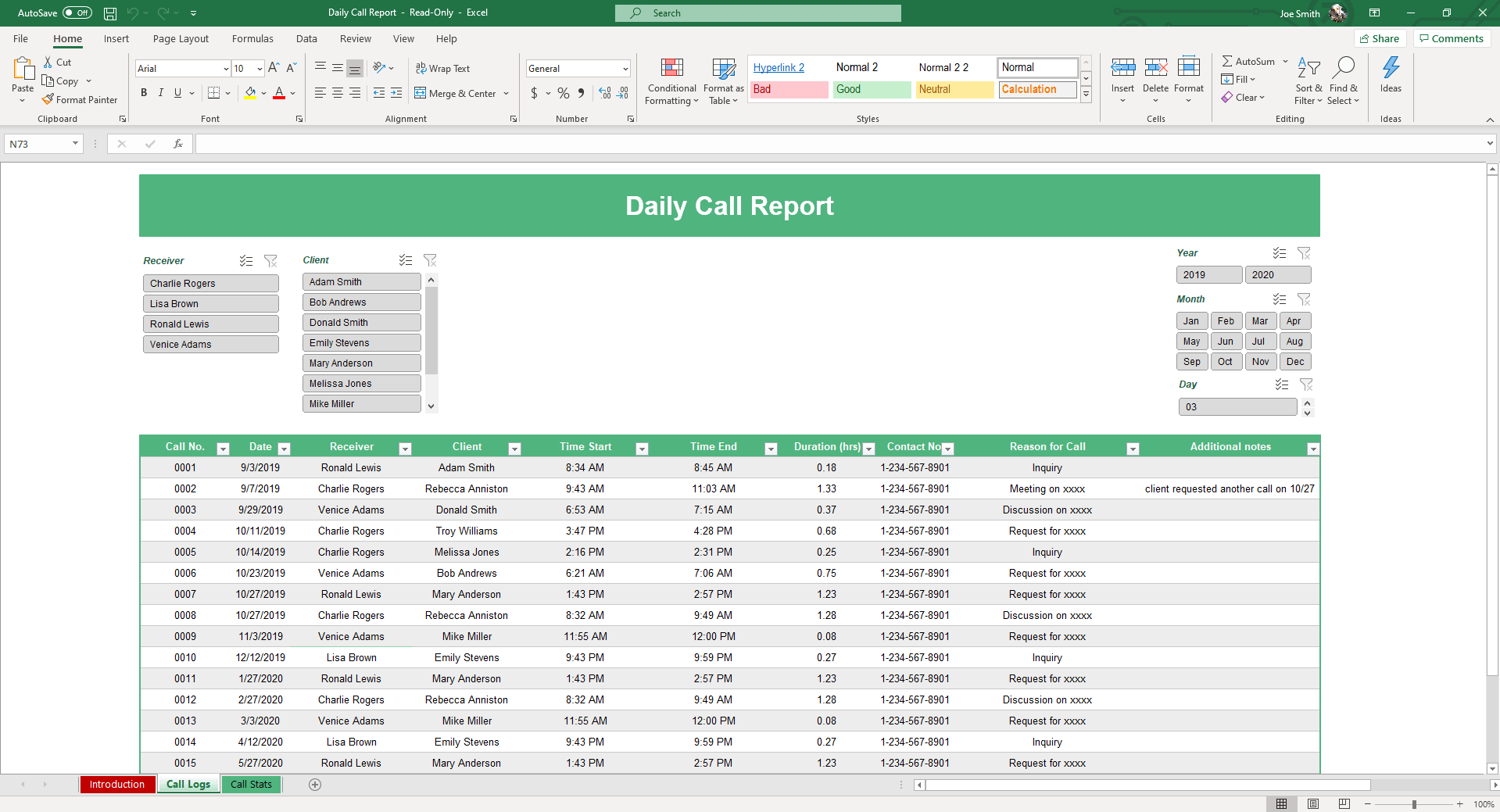 Daily Call Report Excel and Google Sheeets Template - Simple Sheets