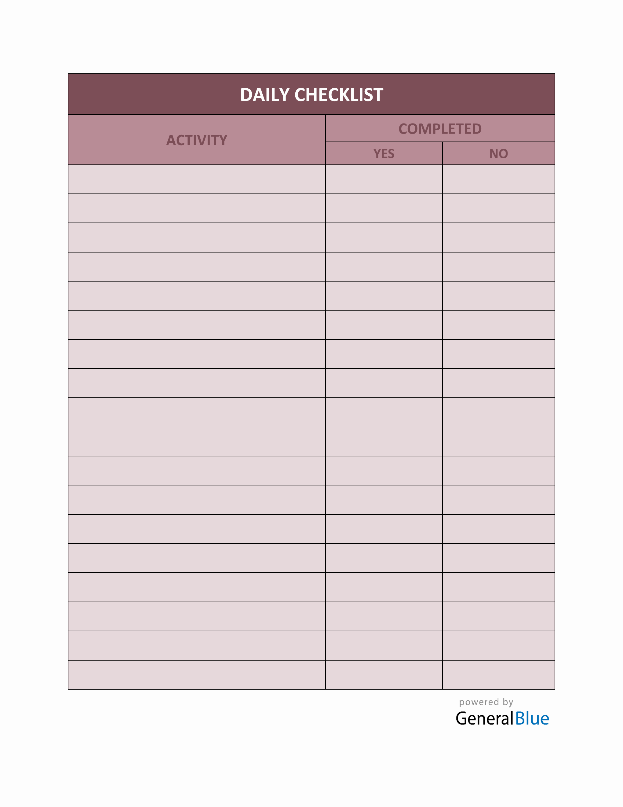 Daily Checklist Template In Word With Blank Checklist Template Word