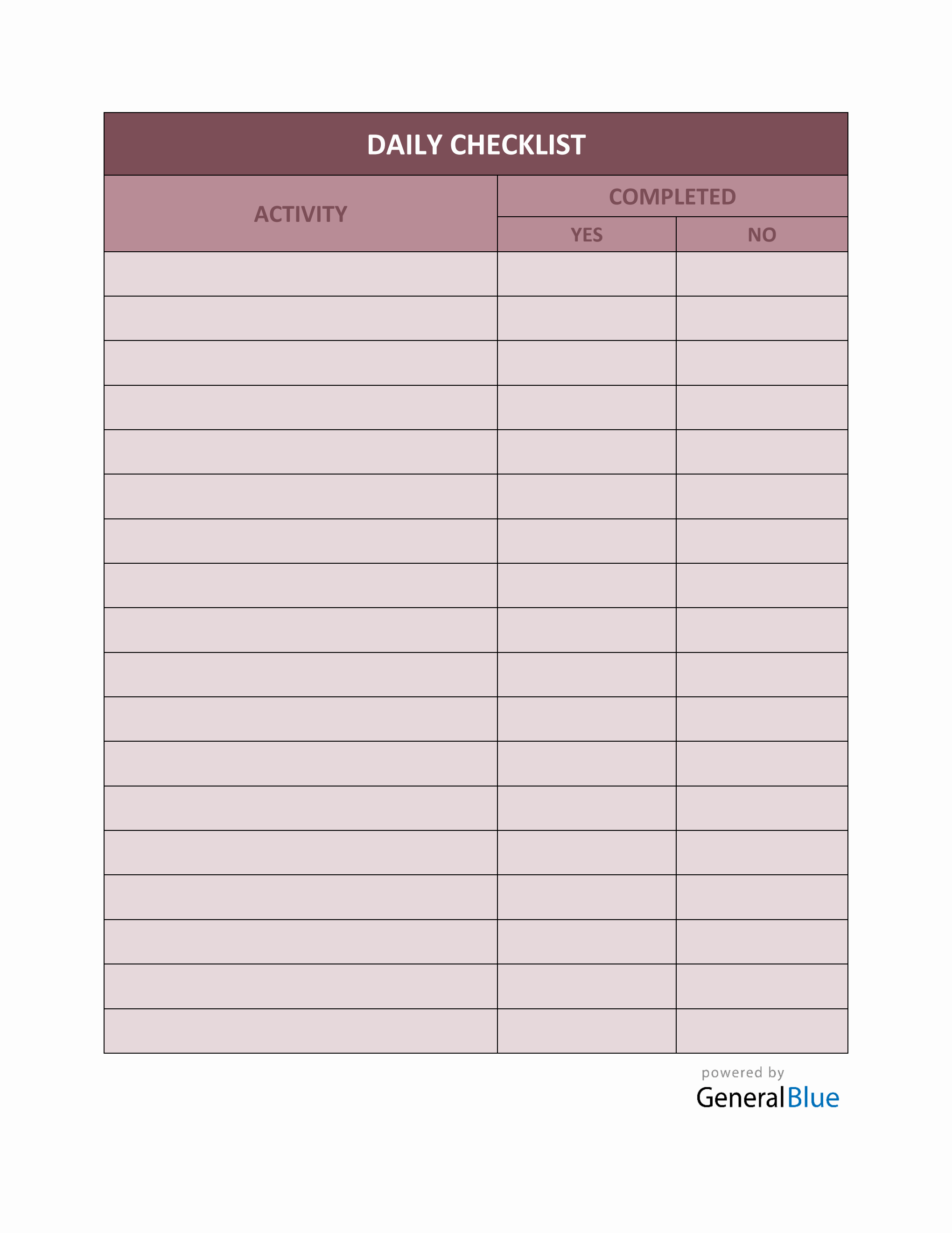 Daily Checklist Template in Word With Blank Checklist Template Word