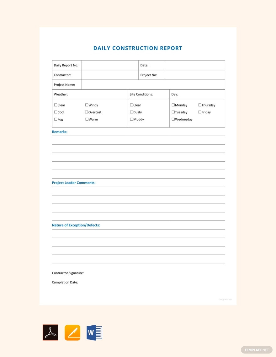 Daily Construction Report Sample Template - Google Docs, Word  Regarding Construction Daily Report Template Free