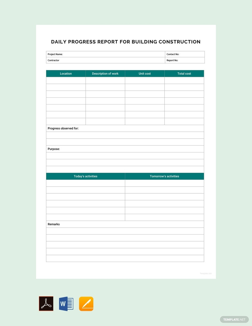 Daily Progress Report for Building Construction Template - Google  Pertaining To Construction Daily Progress Report Template