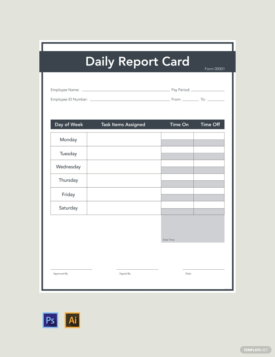 Daily Report Card Template – Illustrator, PSD  Template
