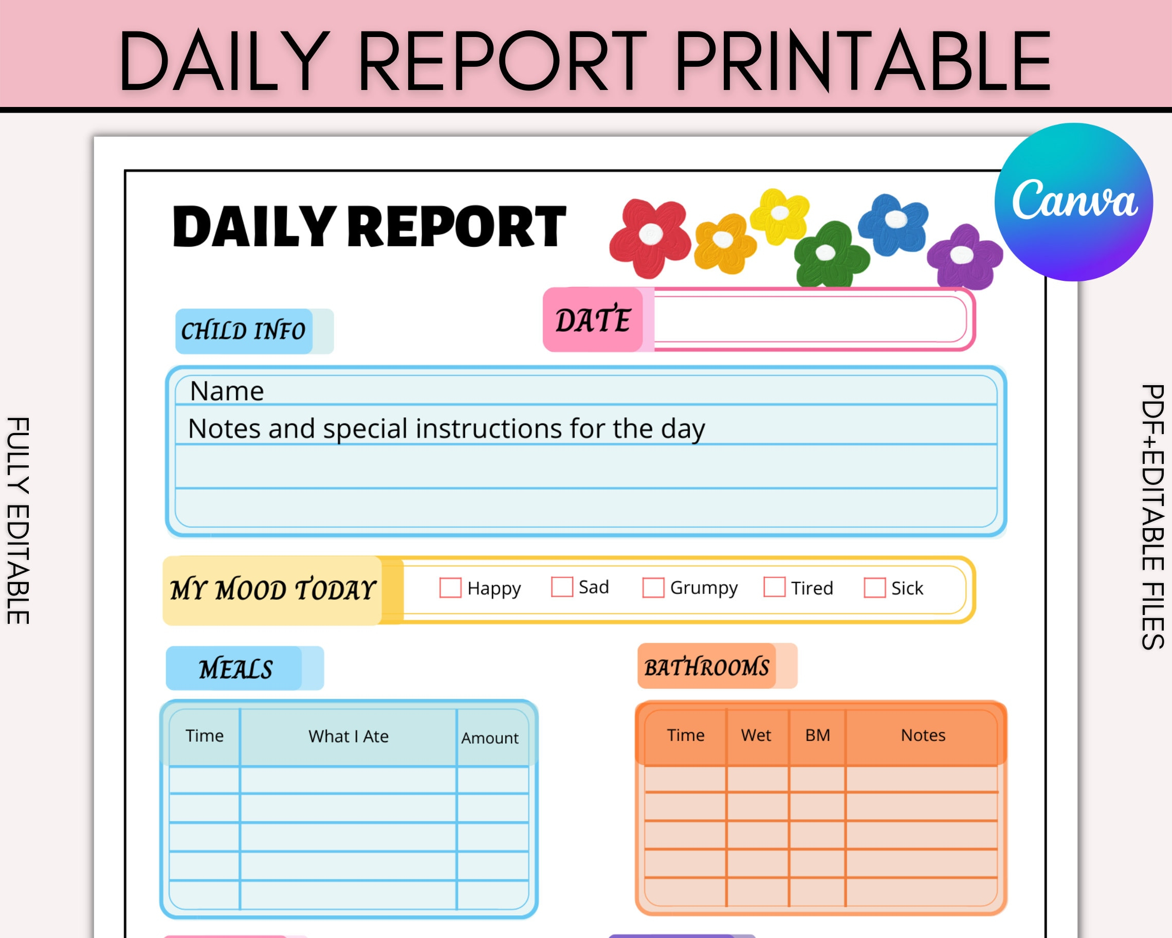 Daily Report Form Daily Log Daycare Daily Report Infant - Etsy With Daycare Infant Daily Report Template