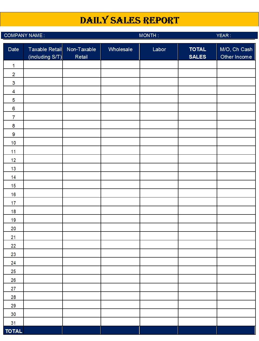 Daily Sales Report Template - Free Report Templates For Free Daily Sales Report Excel Template