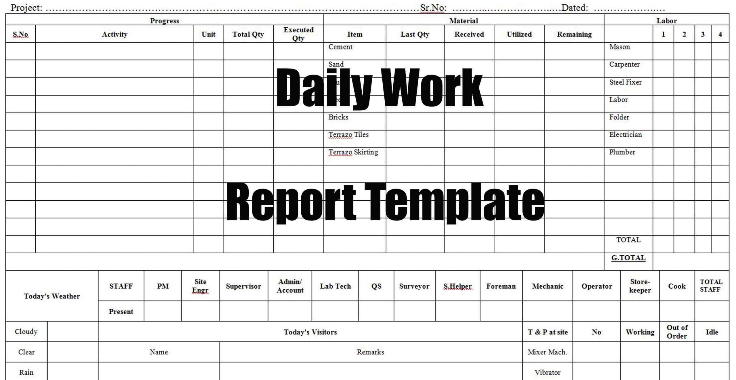 Daily Work Report Template – Engineering Discoveries With Regard To Daily Work Report Template