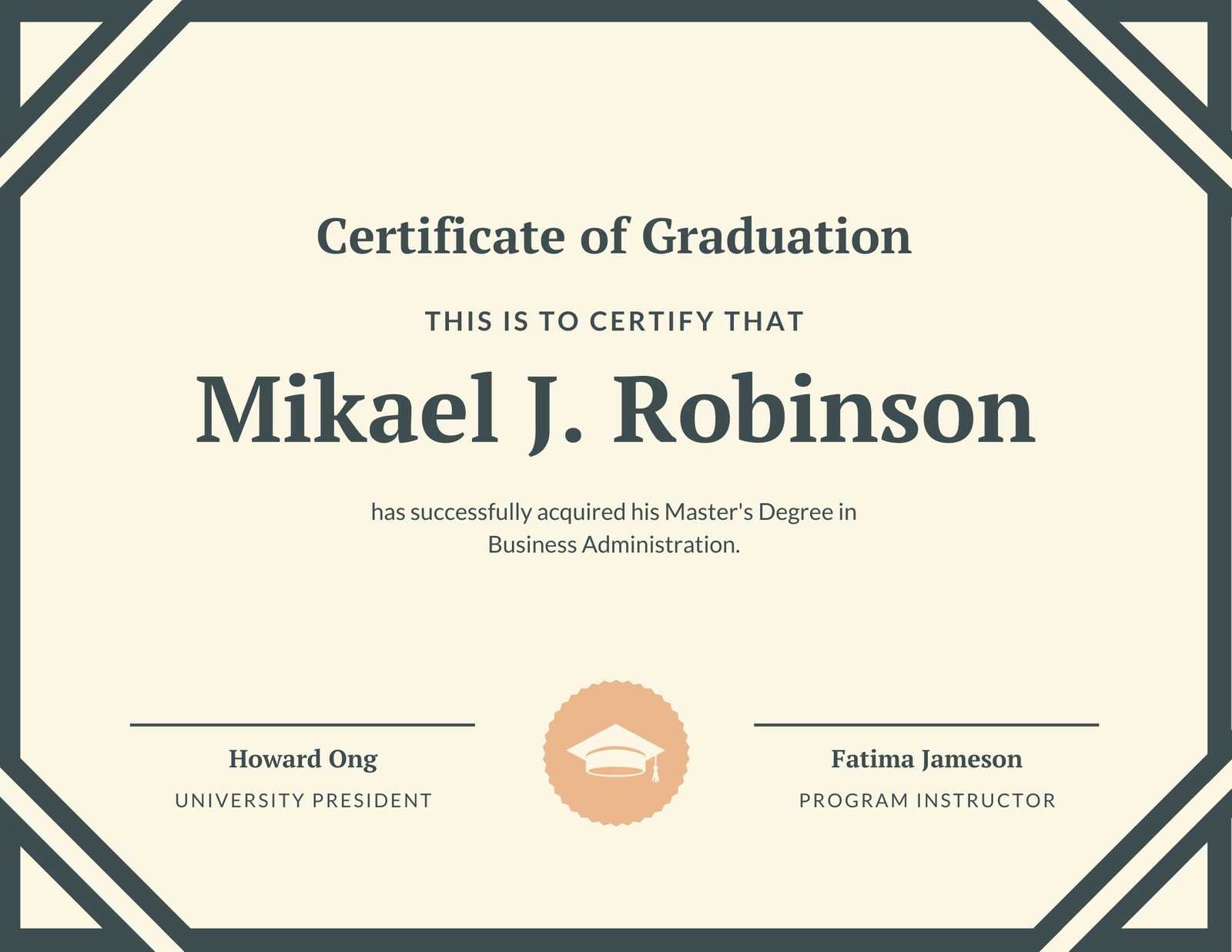 Dark Green And Beige University Business Diploma Certificate  With University Graduation Certificate Template