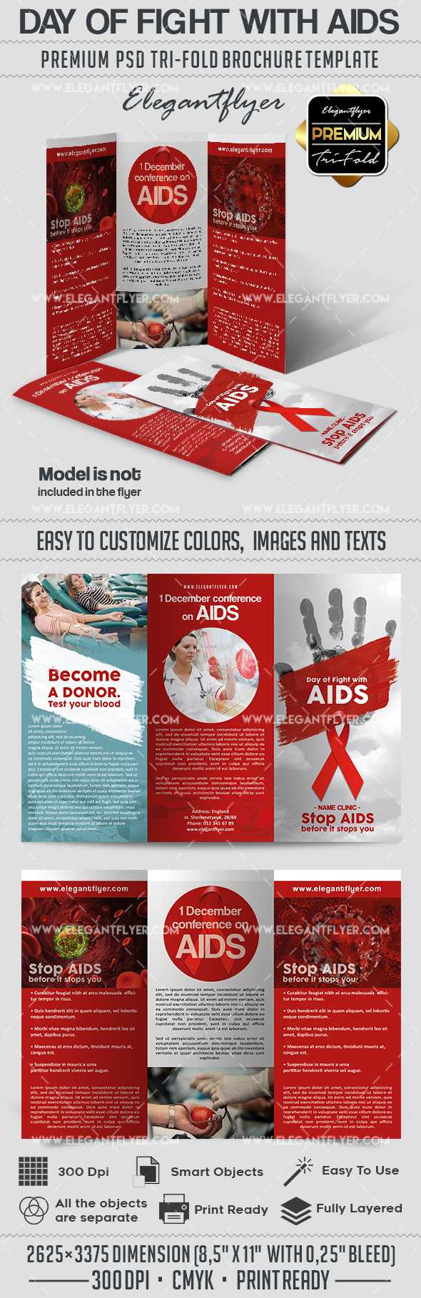 Day of Fight with AIDS - Premium Tri-Fold PSD Brochure Template  Inside Hiv Aids Brochure Templates