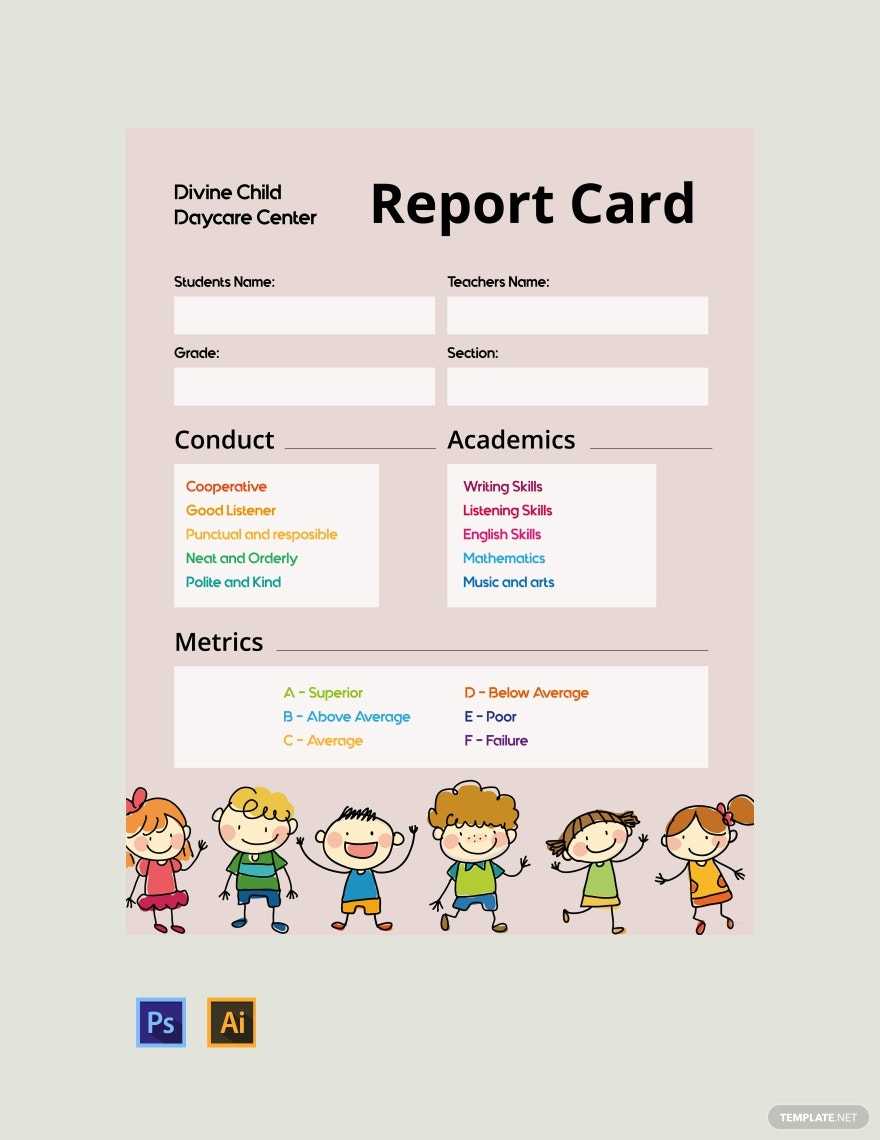 Daycare Report Card Template – Illustrator, PSD  Template