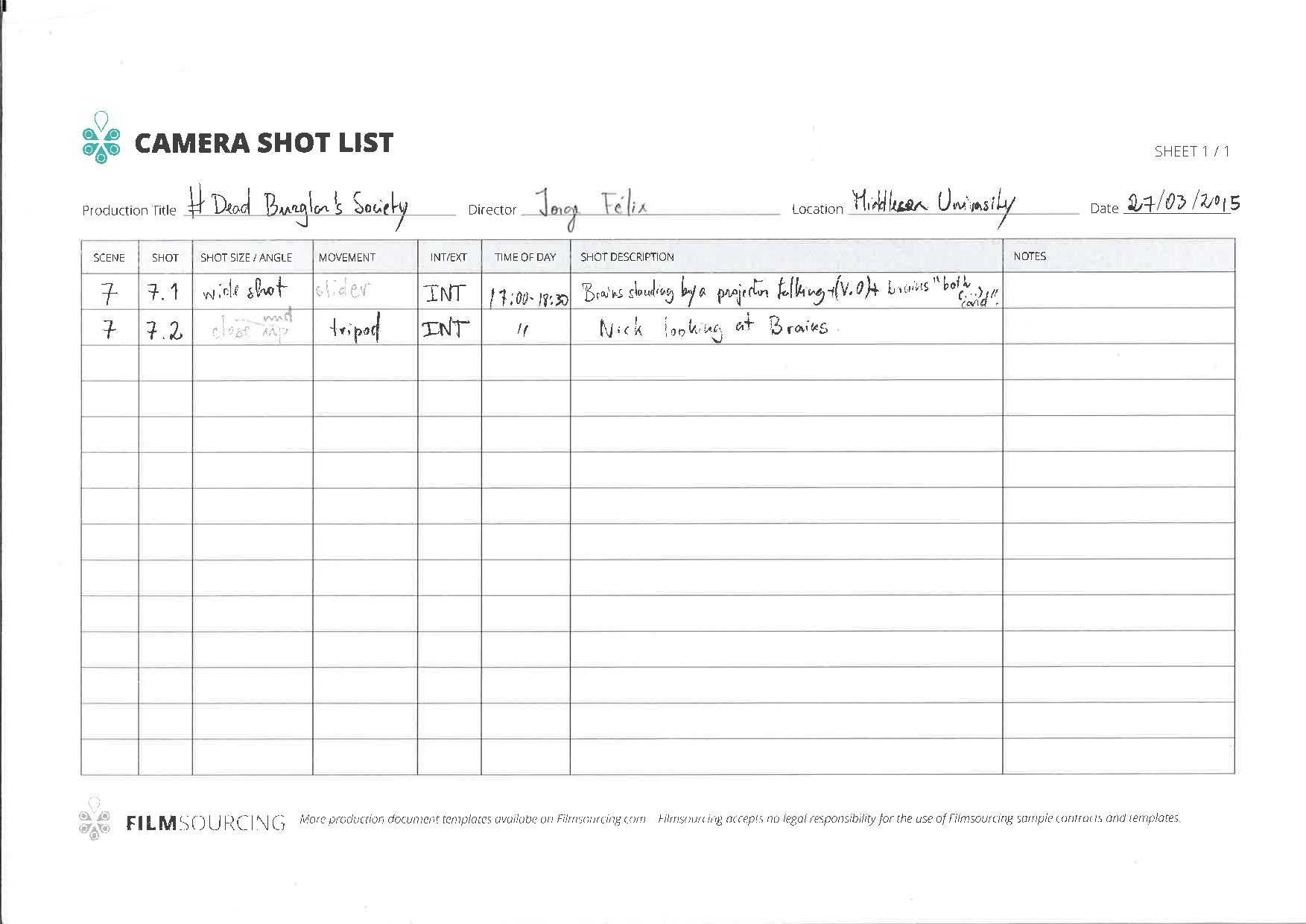 Dead Burglars Society – Shot Lists, Camera Reports And Sound  For Sound Report Template