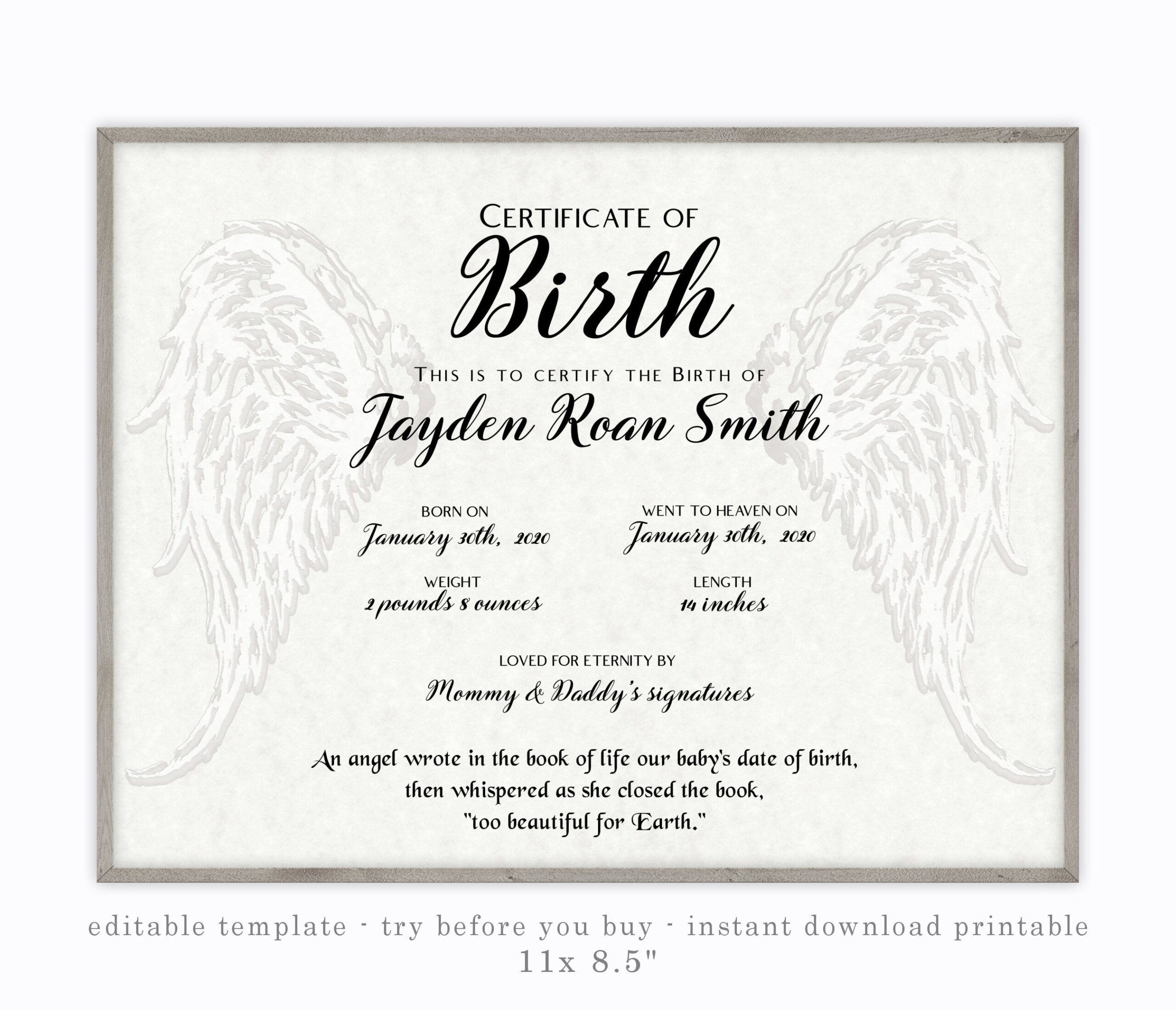 Death Certificate - Etsy With Baby Death Certificate Template