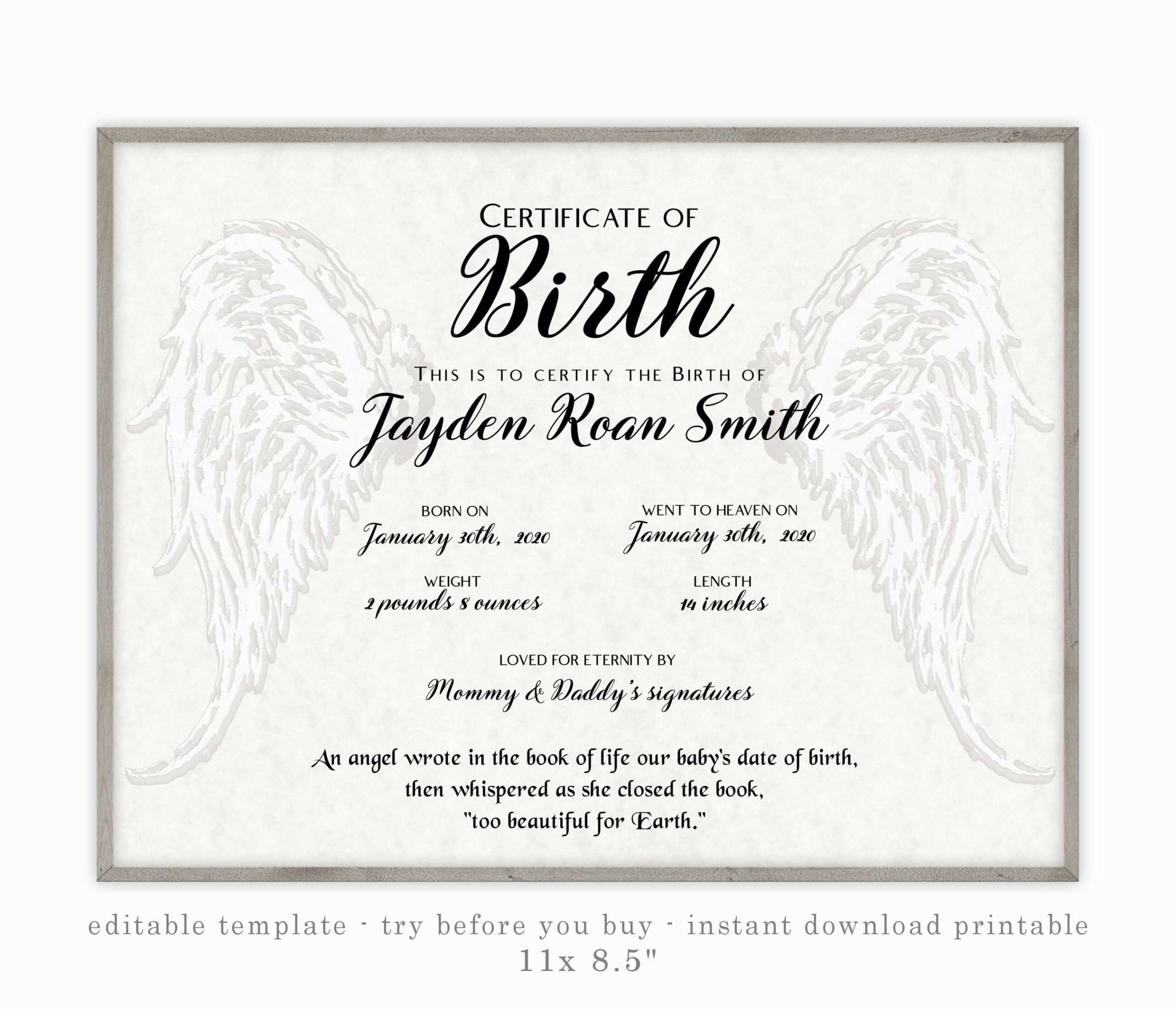 Death Certificate – Etsy With Baby Death Certificate Template