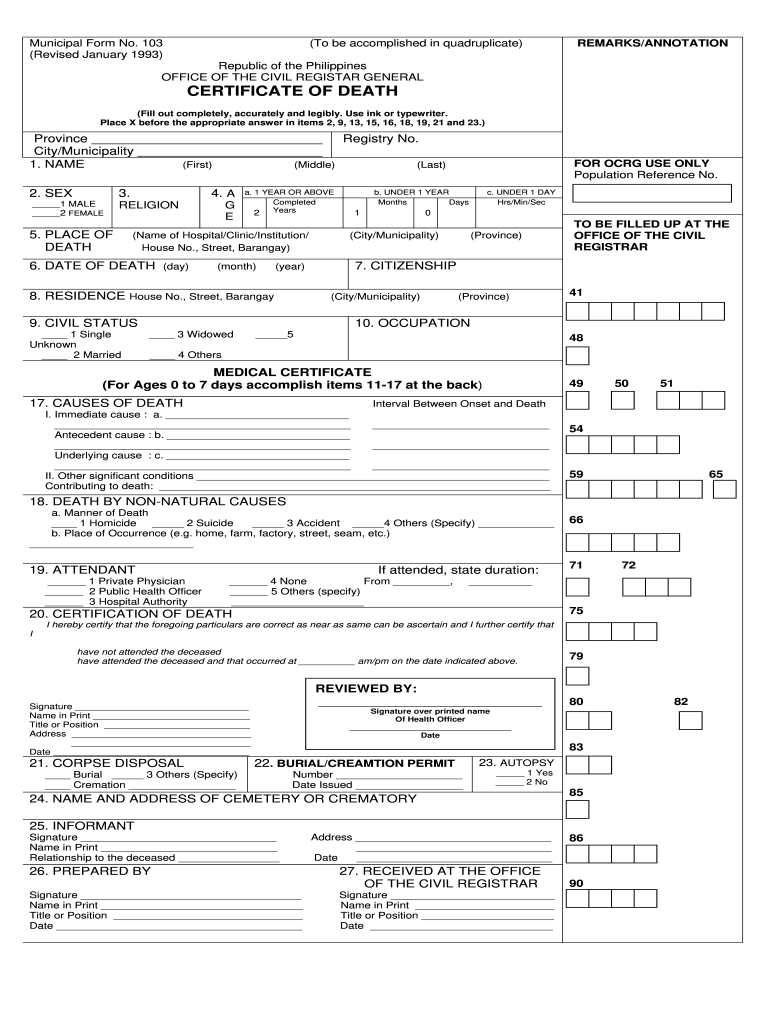 Death Certificate Form - Fill Online, Printable, Fillable, Blank  Within Baby Death Certificate Template