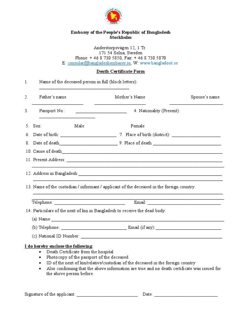 Death Certificate Form  PDF  Death Certificate  Official Documents