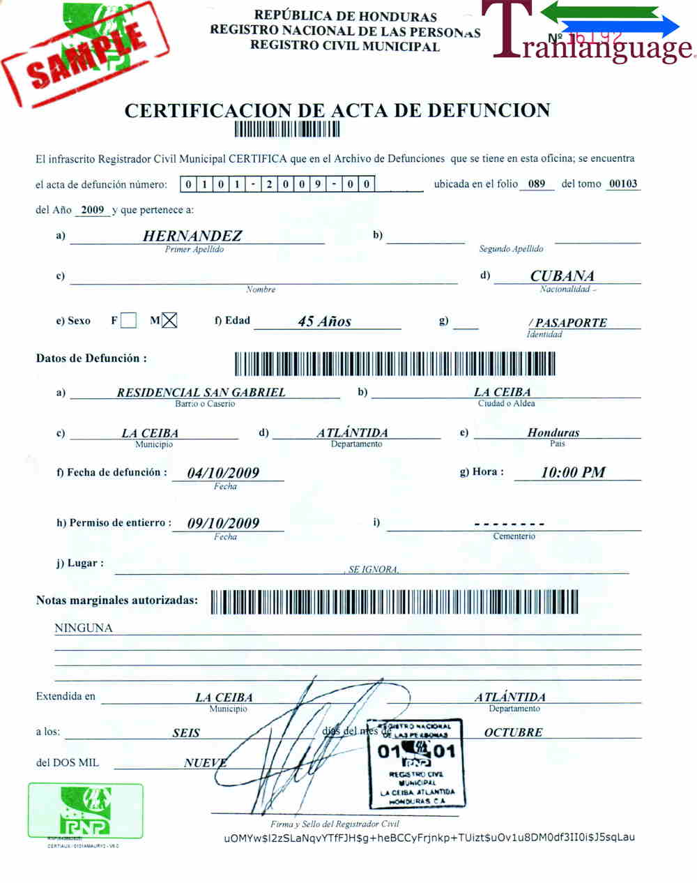 Death Certificate Honduras Inside Death Certificate Translation Template