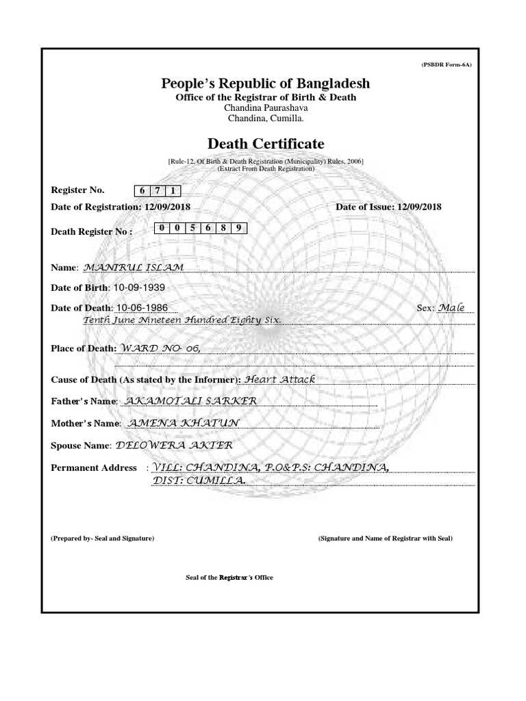 Death Certificate  PDF Within Baby Death Certificate Template