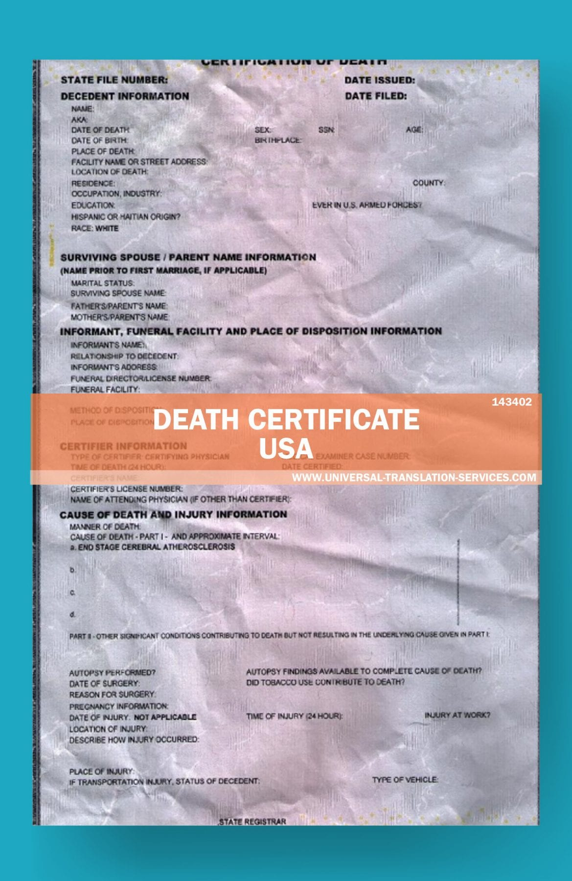 Death Certificate USA #10 For Death Certificate Translation Template