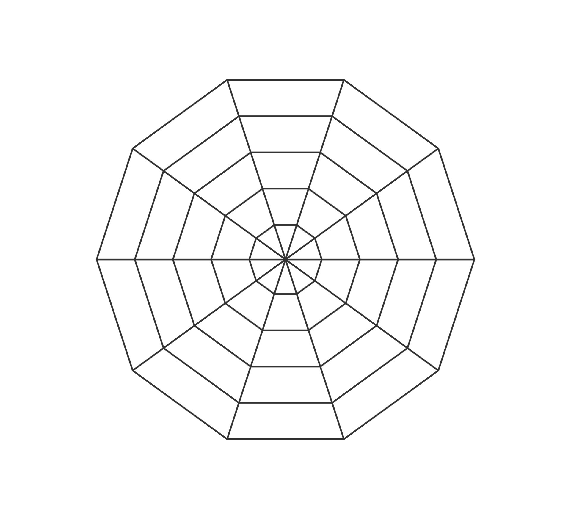 Decagonal radar or spider diagram template. Decagon graph