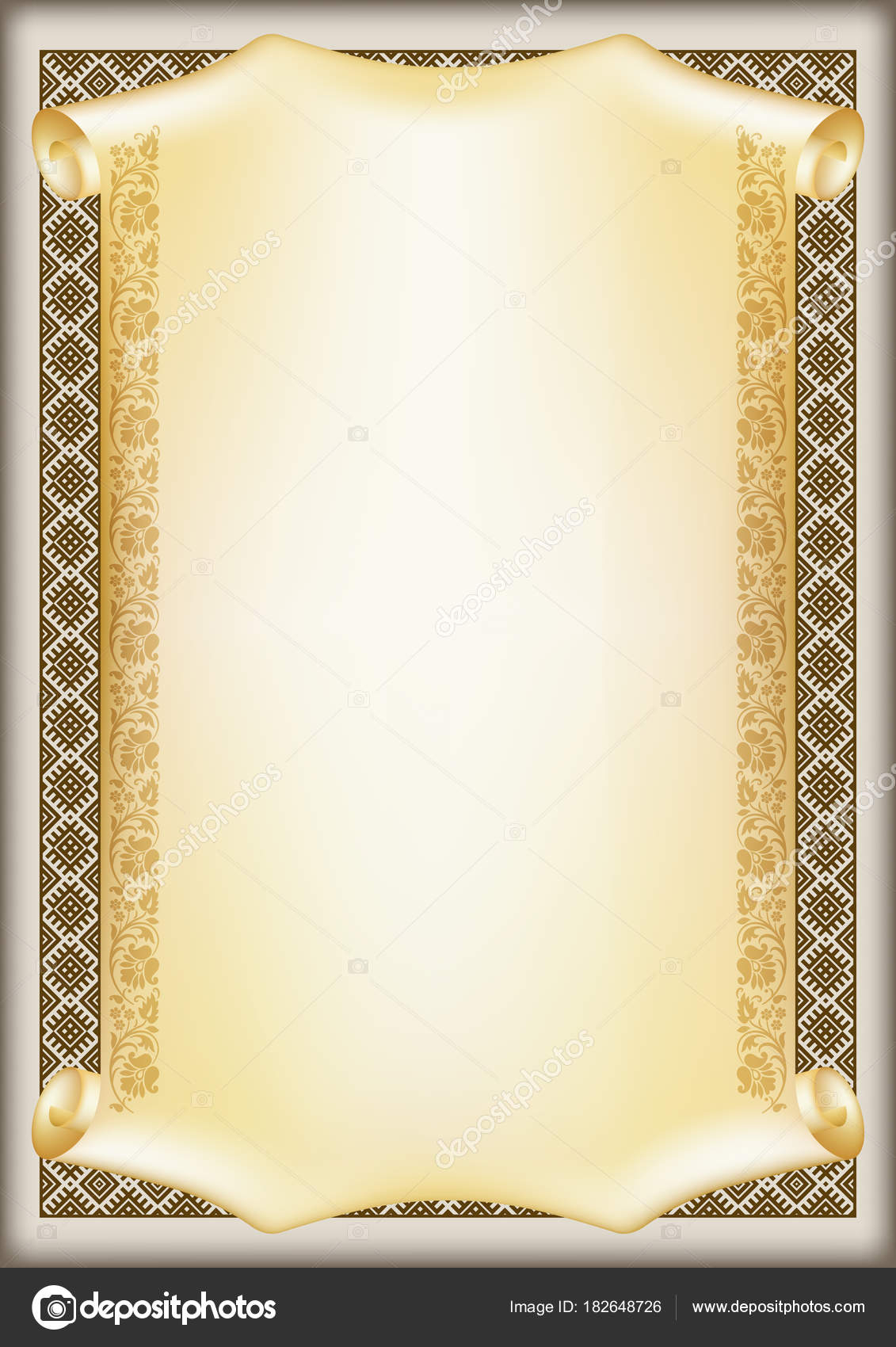 Decorative Rectangular Framework Ethnic Slavic Ornament Scroll  Inside Certificate Scroll Template