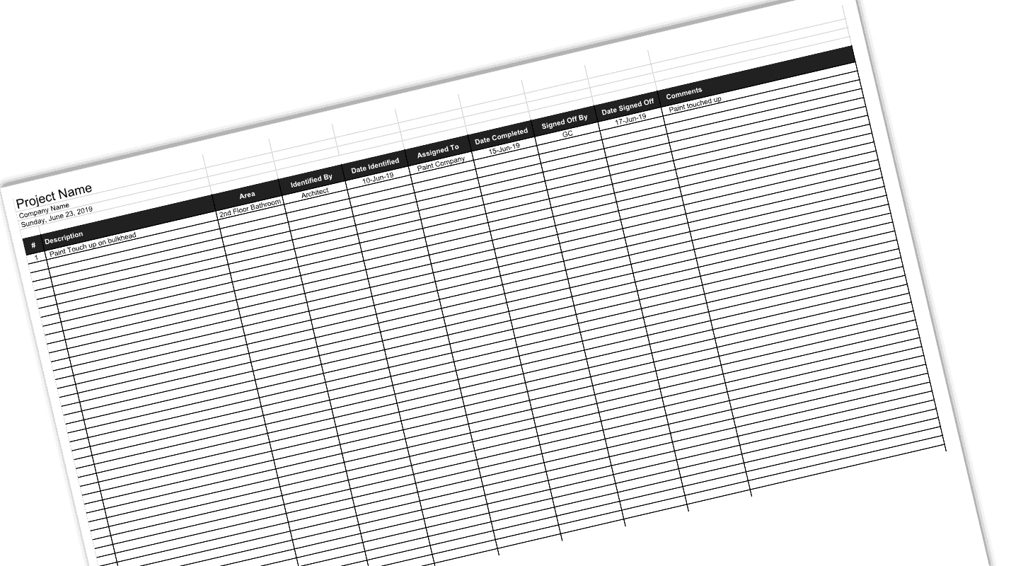 Deficiency Log Template - Construction Documents And Templates