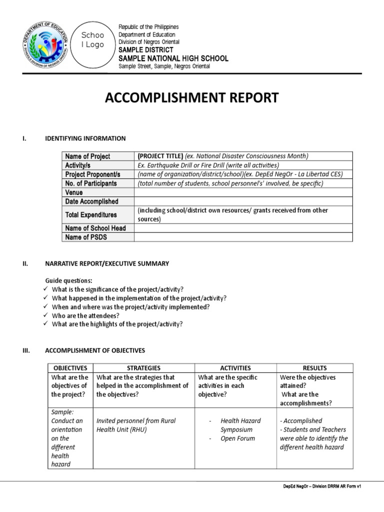 DepEd Accomplishment Report Template  PDF  Business Intended For Weekly Accomplishment Report Template
