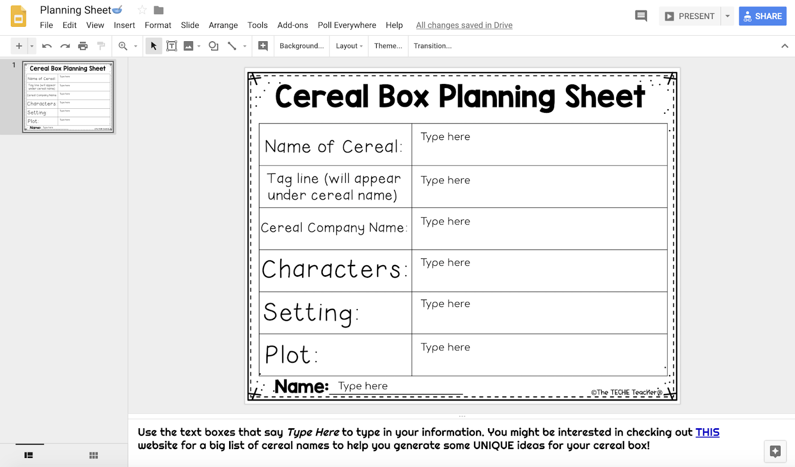 Design A Cereal Box In Google Drawing: Book Report Idea  The  Inside Cereal Box Book Report Template