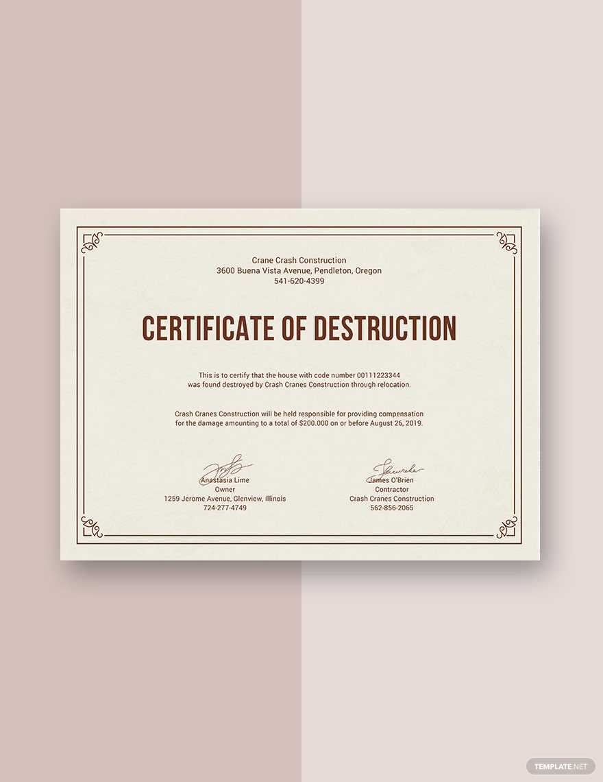 Destruction Certificates Templates Pages – Design, Free, Download  In Destruction Certificate Template