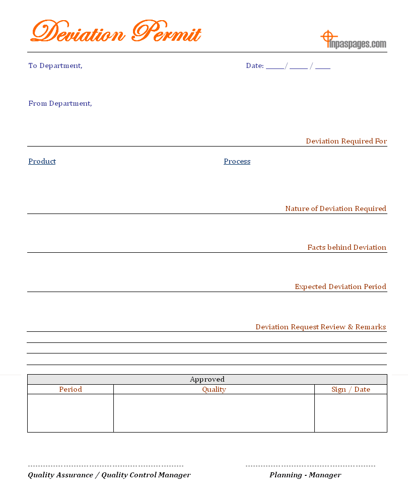 Deviation Permit - With Regard To Deviation Report Template