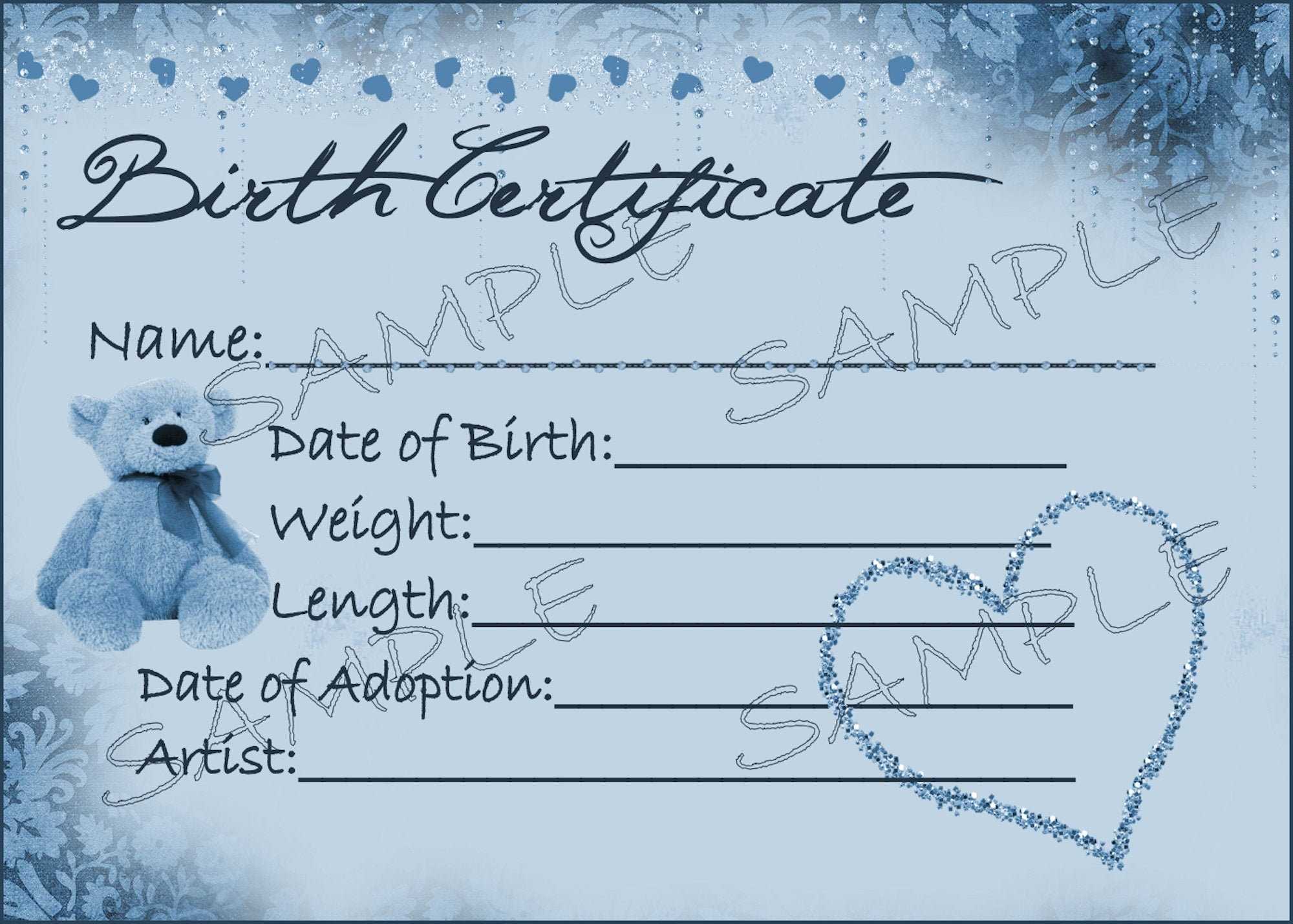 DIAMOND BOY Reborn Baby Puppe Geburtsurkunde Instant Download You Print PNG  Jpeg Und Pdf Dateien Für 10×10 Grafik Intended For Baby Doll Birth Certificate Template