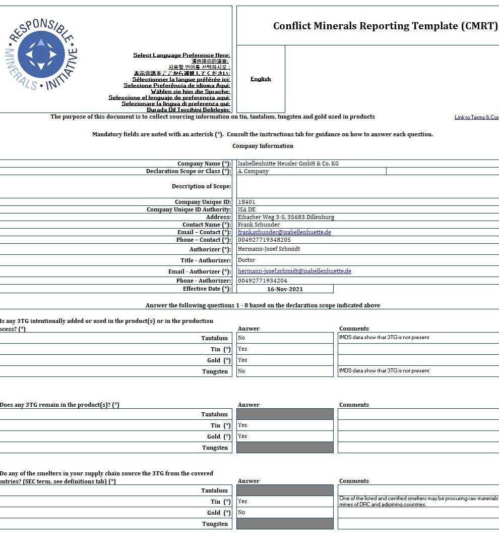 Die Umwelt-, Arbeitsschutz- und Energie-Politik • Isabellenhütte  Pertaining To Conflict Minerals Reporting Template