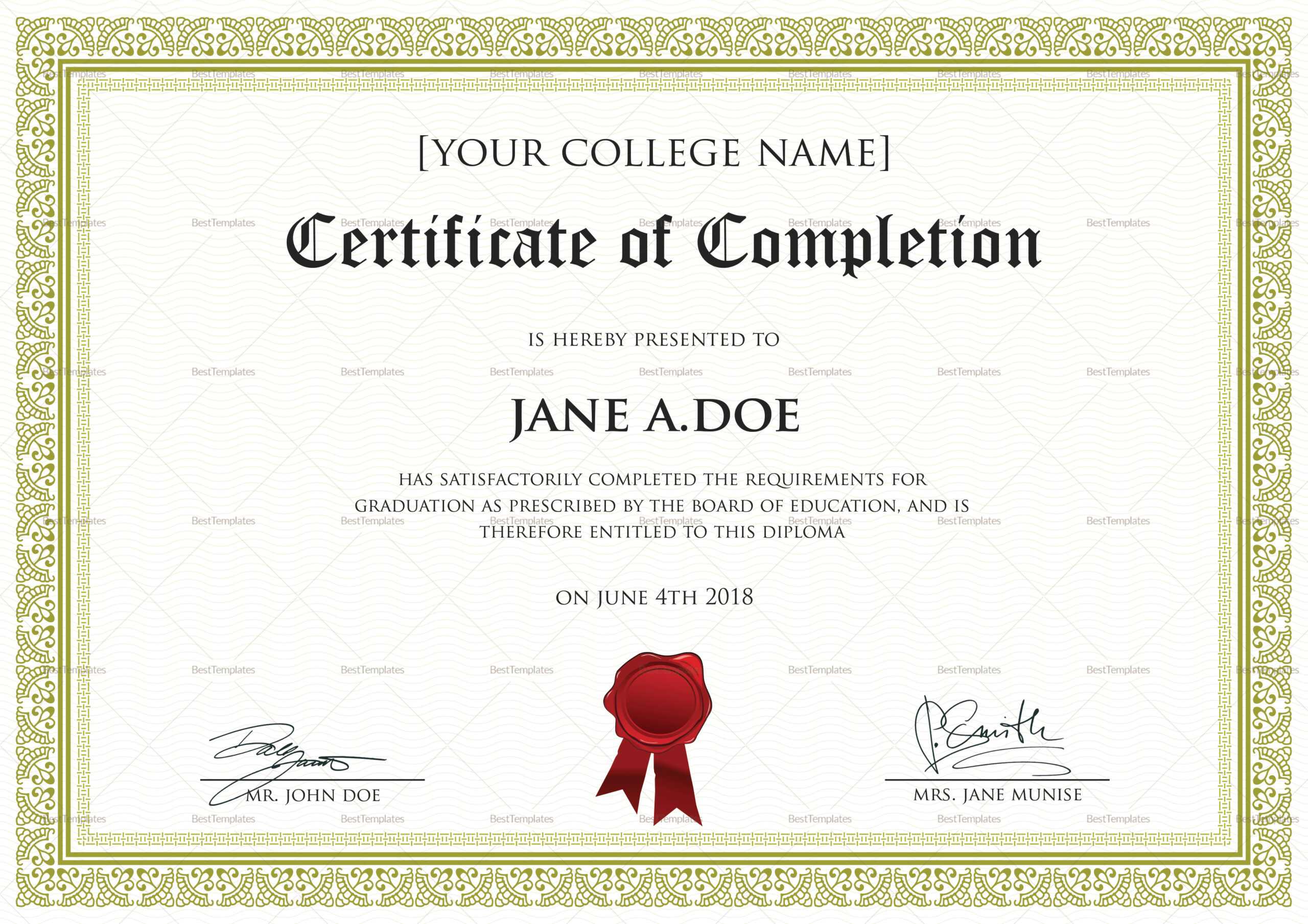 Diploma Certificate Design Template in PSD, Word Throughout Graduation Certificate Template Word