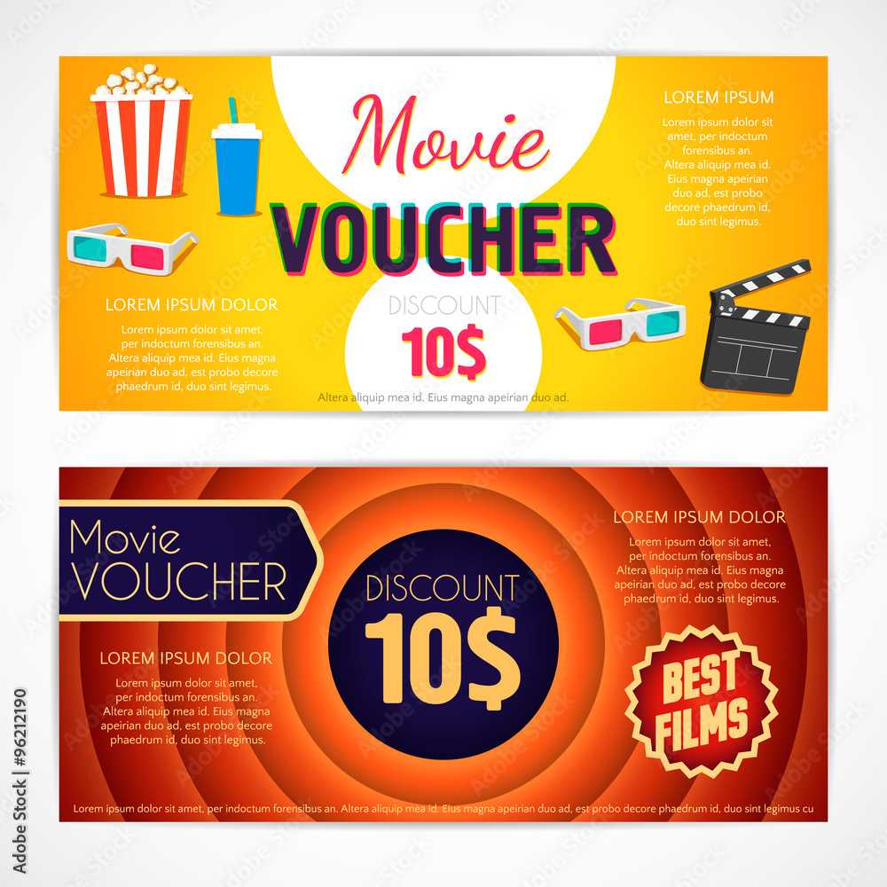 Discount voucher movie template, cinema gift certificate, coupon  With Movie Gift Certificate Template