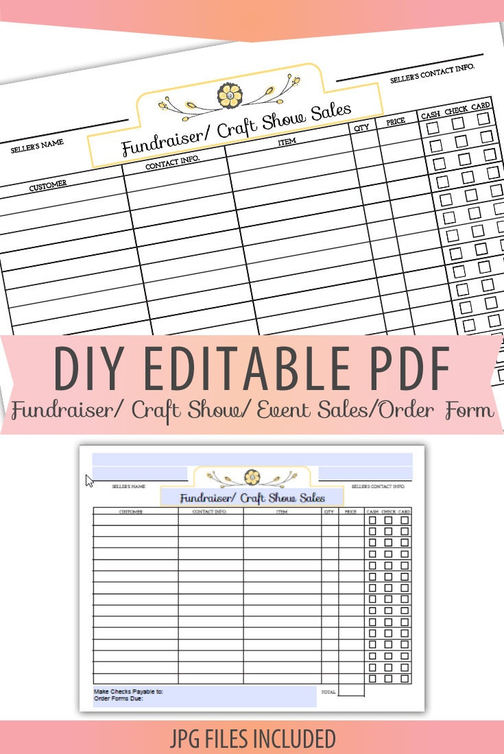 DIY Editable Printable PDF Jpg Order Form Fundraiser Craft - Etsy  Pertaining To Blank Fundraiser Order Form Template