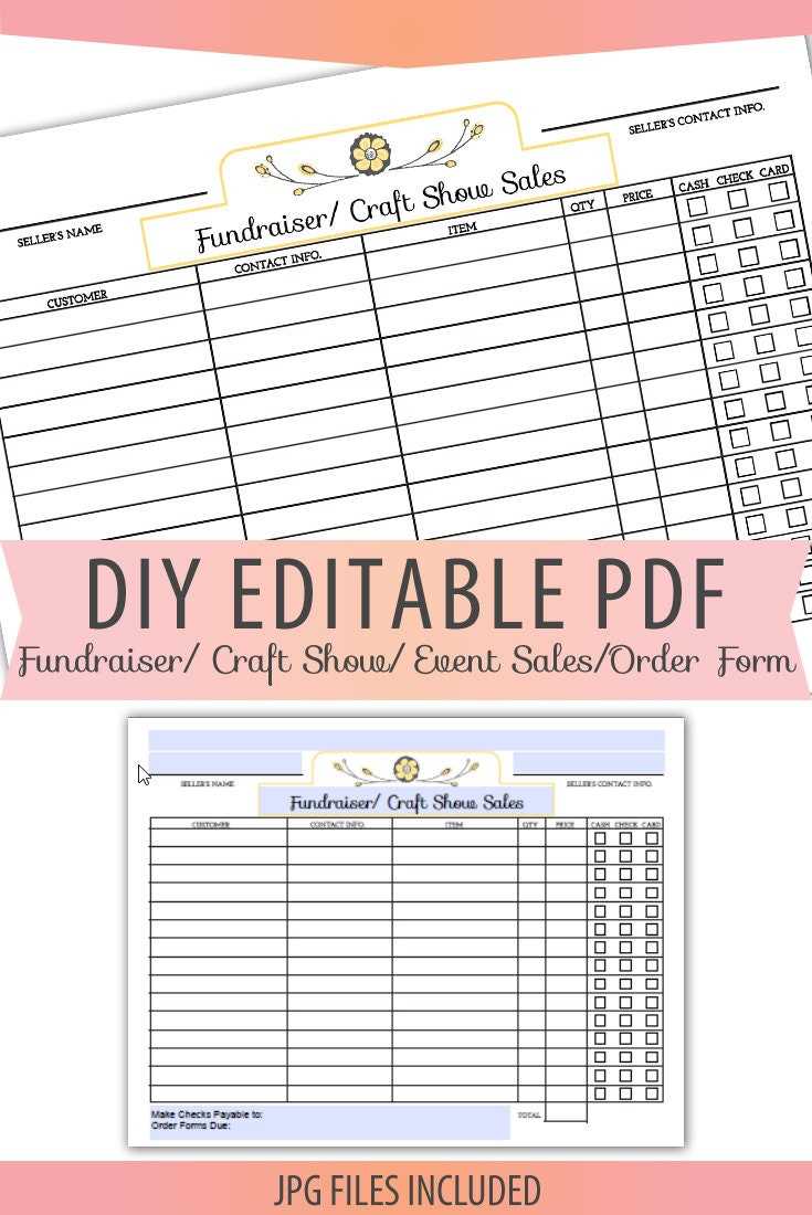 DIY Editable Printable PDF Jpg Order Form Fundraiser Craft – Etsy  Pertaining To Blank Fundraiser Order Form Template