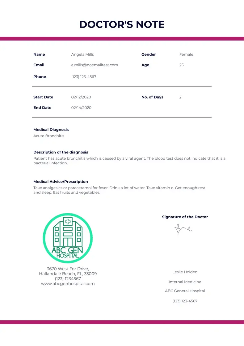 Doctors Note Template - Sign Templates  Jotform