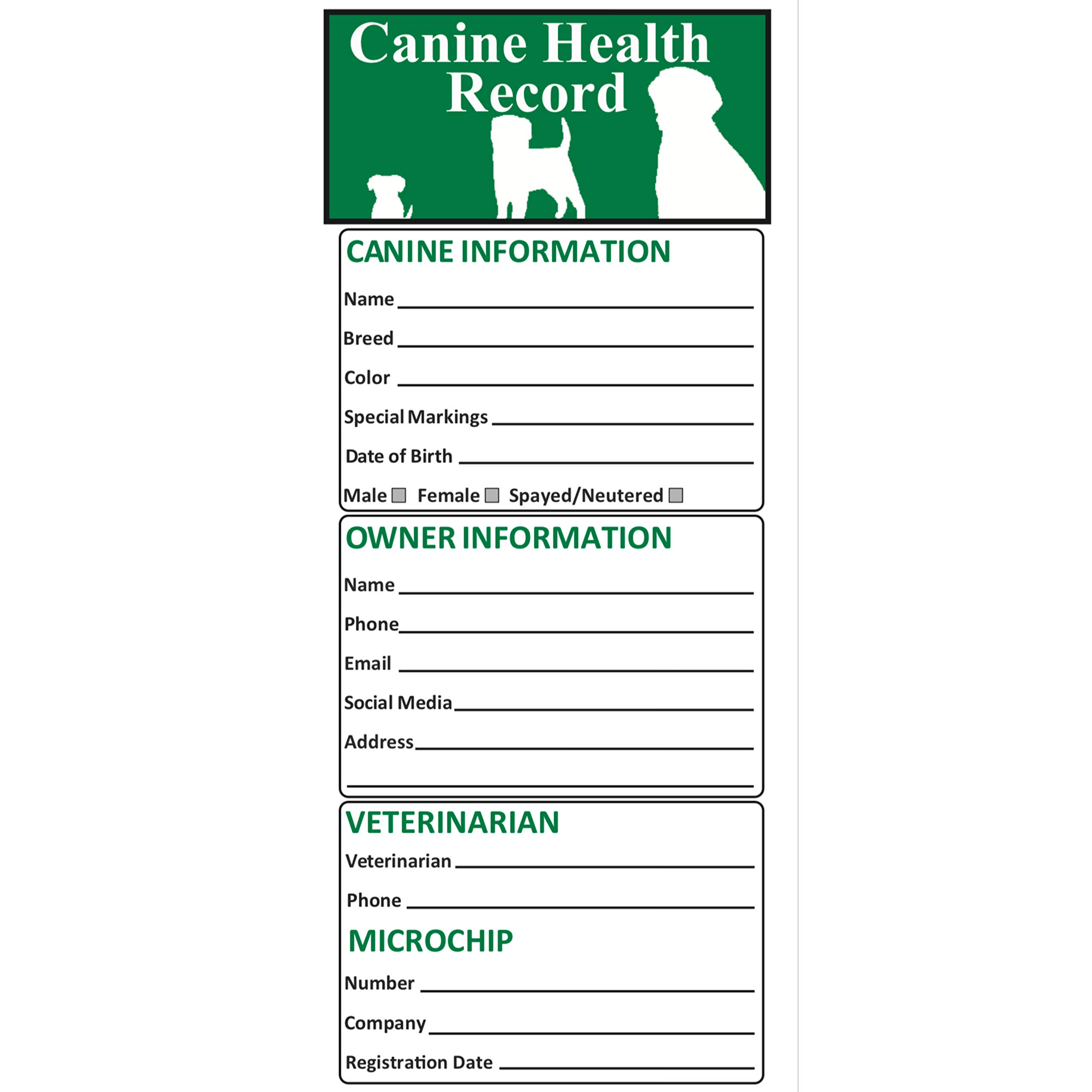 Dog Vaccination Record Card (10 Pack, Large, 10