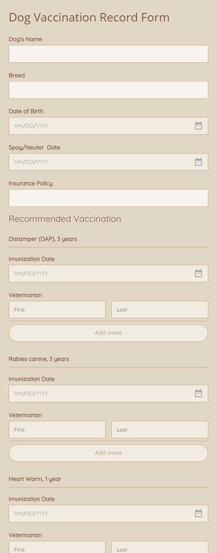 Dog Vaccination Record Form Template  10 Form Builder Pertaining To Dog Vaccination Certificate Template