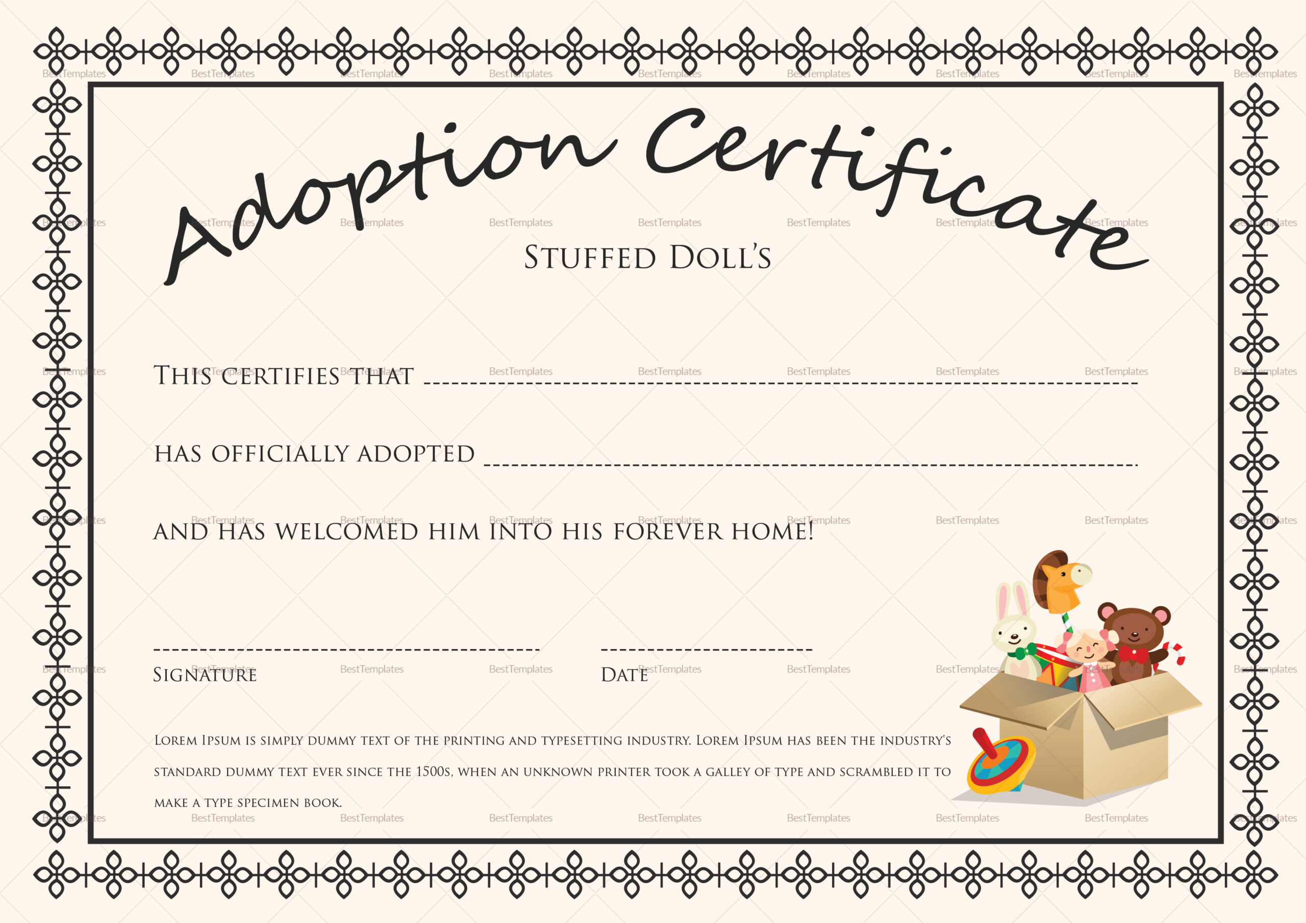 Doll Adoption Certificate Design Template in PSD, Word Pertaining To Blank Adoption Certificate Template