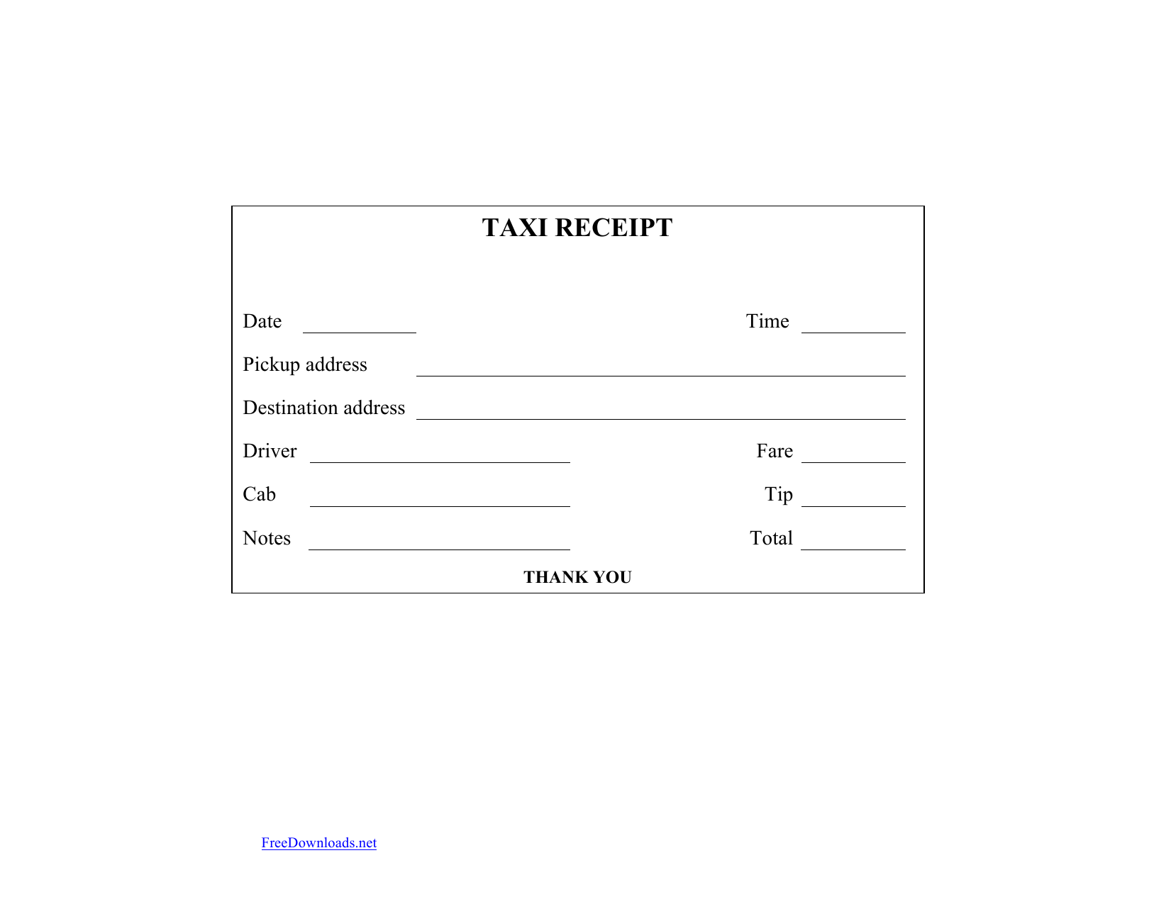 Download Blank Printable Taxi/Cab Receipt Template  Excel  PDF  Intended For Blank Taxi Receipt Template