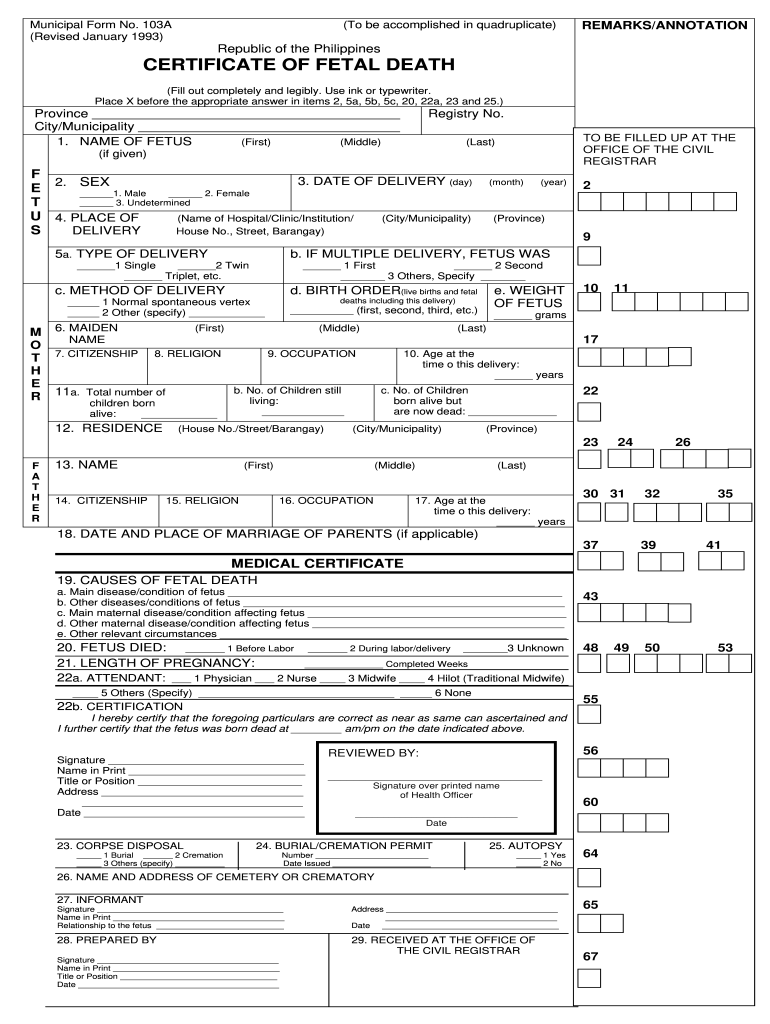 Download Death Certificate Form Philippines - Fill Online  Throughout Baby Death Certificate Template