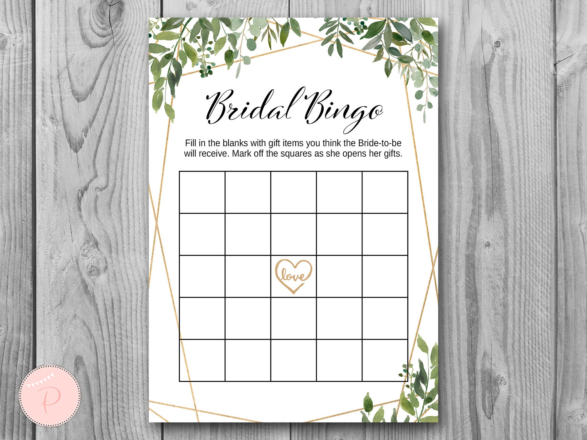 DOWNLOAD Greenery Bridal Shower Bingo – Bride + Bows Intended For Blank Bridal Shower Bingo Template