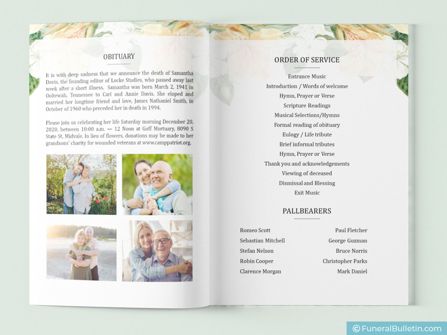 Download Obituary Program Template for DIY Funeral Service Brochure