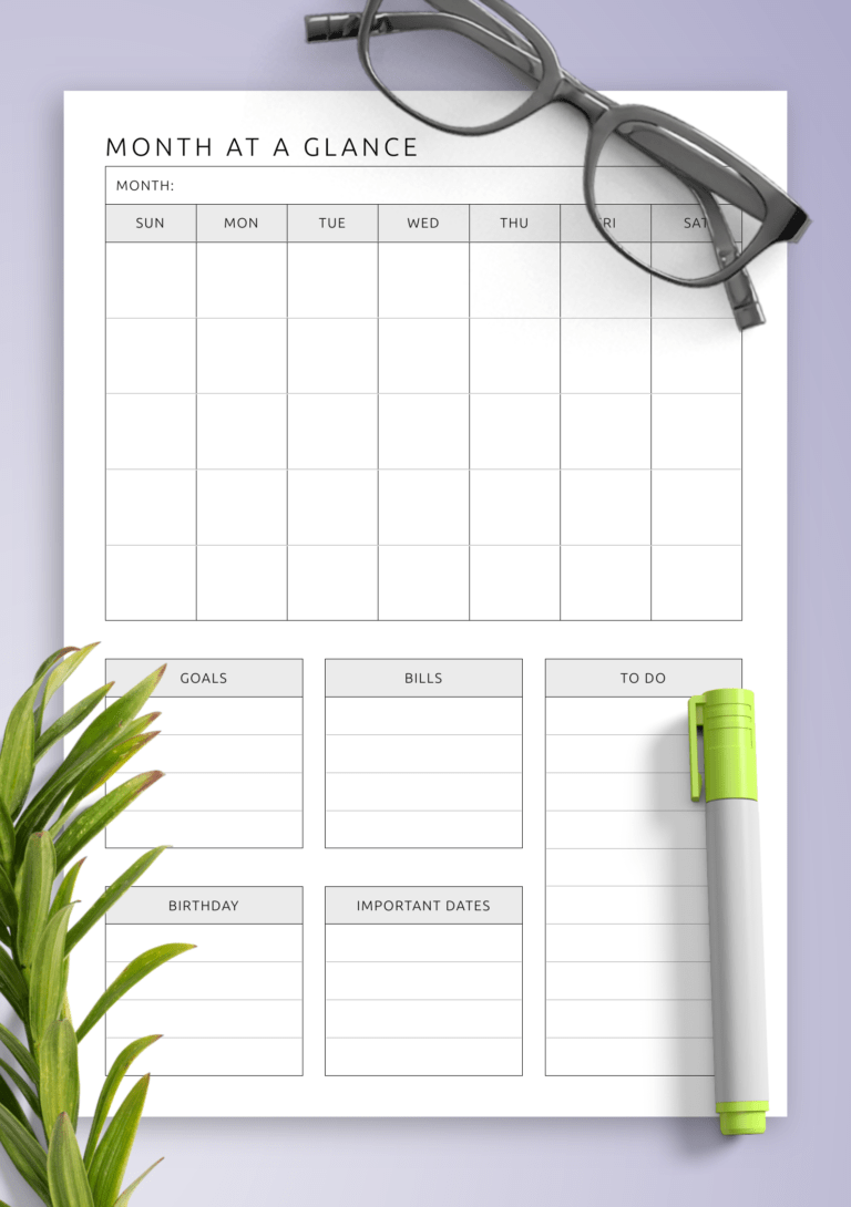 Download Printable Month at a Glance Template PDF Pertaining To Month ...