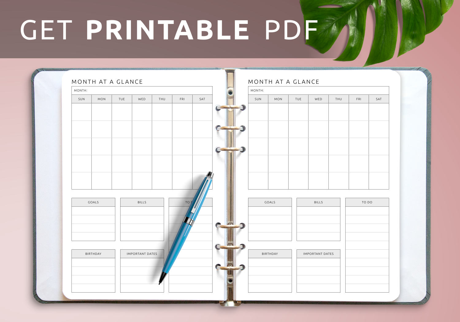 Download Printable Month at a Glance Template PDF Pertaining To Month At A Glance Blank Calendar Template