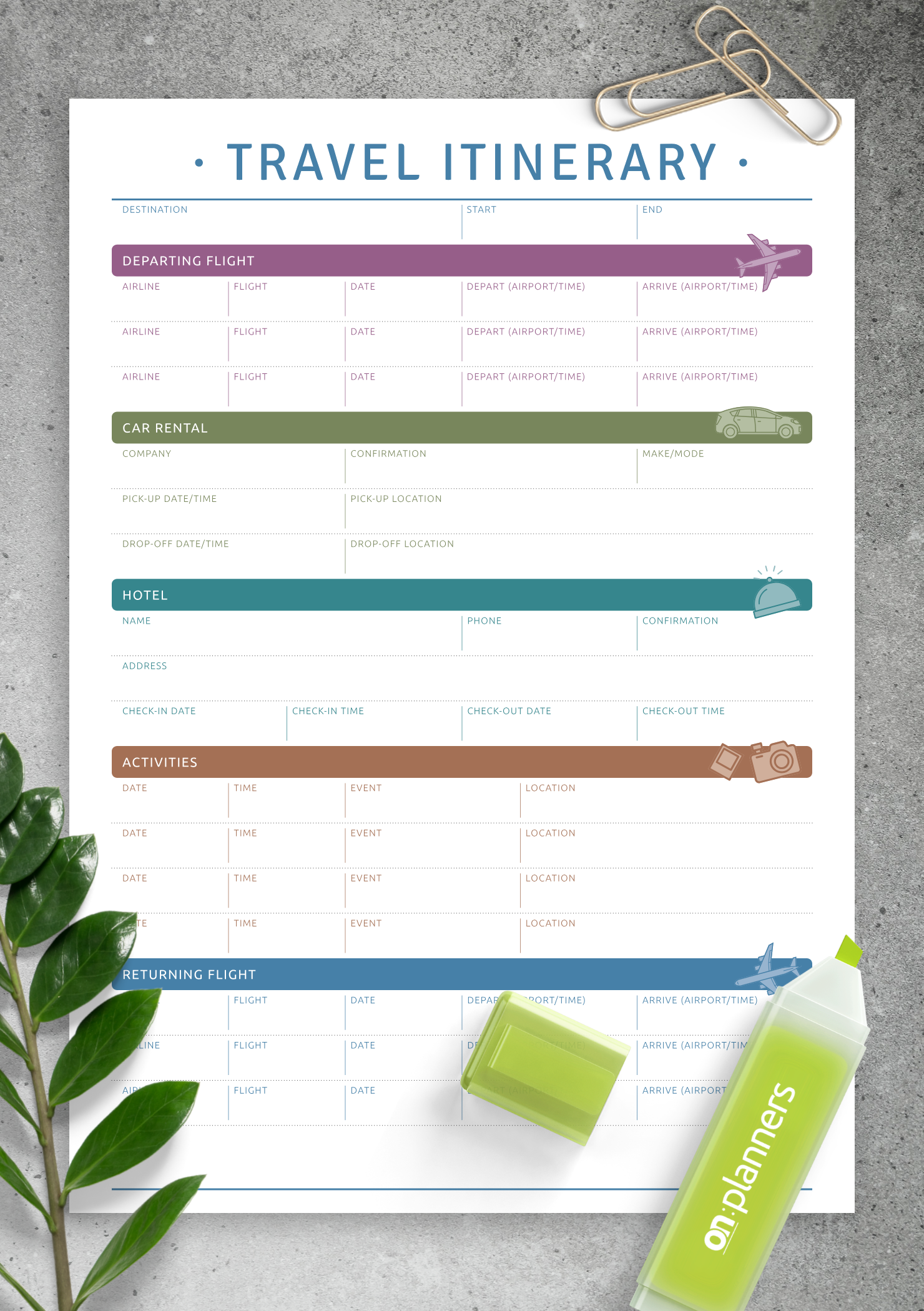 Download Printable Travel Itinerary PDF Throughout Blank Trip Itinerary Template