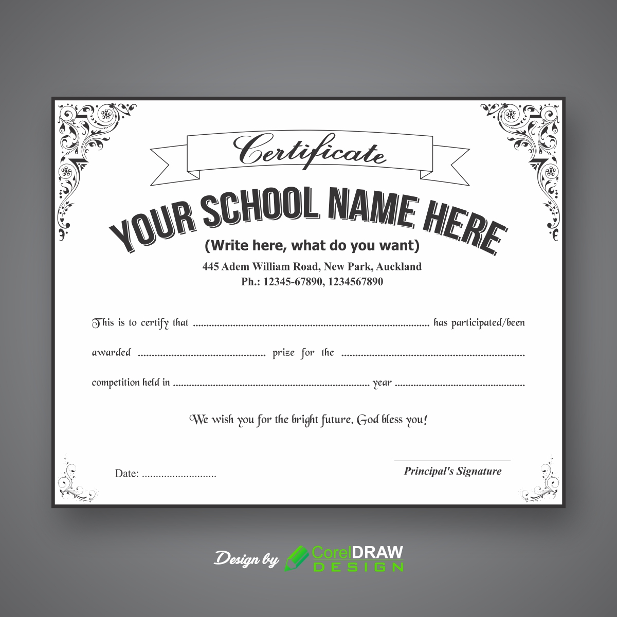 Download Simple School Certificate template  CorelDraw Design  Pertaining To Certificate Templates For School