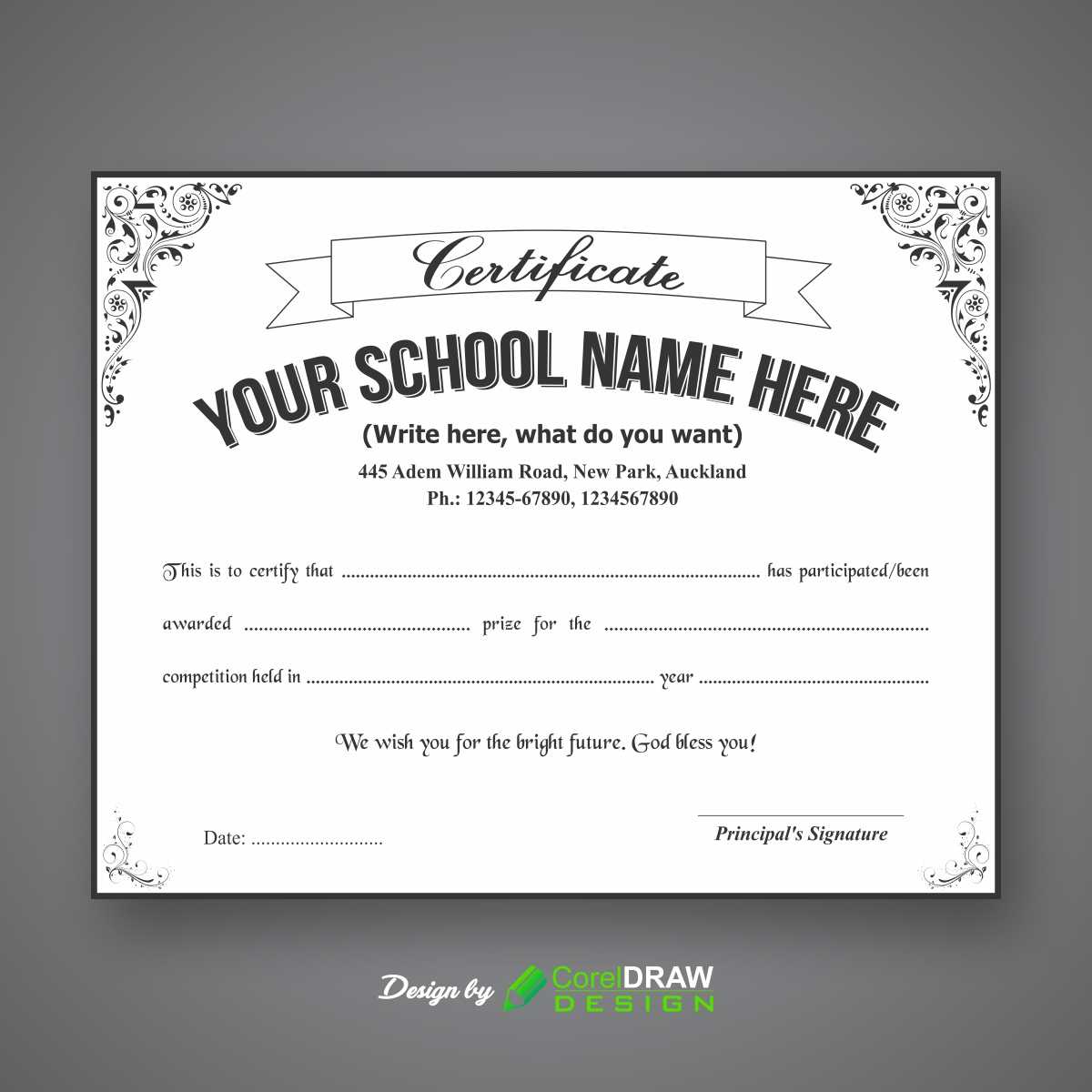 Download Simple School Certificate Template  CorelDraw Design  Pertaining To Certificate Templates For School